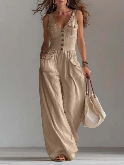 Elegant Women's Sleeveless Pocket Jumpsuit