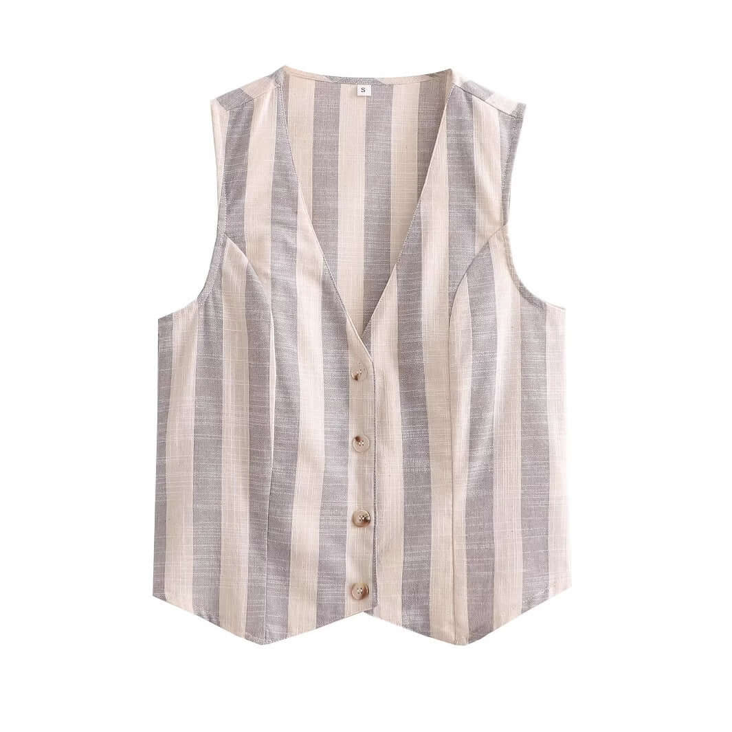 Linen Striped Tank Top & Wide Leg Pants Set