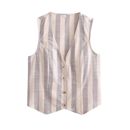 Linen Striped Tank Top & Wide Leg Pants Set