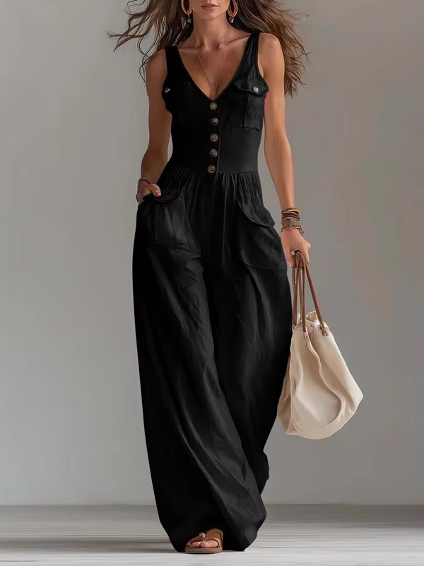 Elegant Women's Sleeveless Pocket Jumpsuit