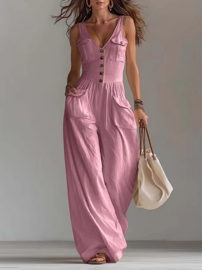 Elegant Women's Sleeveless Pocket Jumpsuit