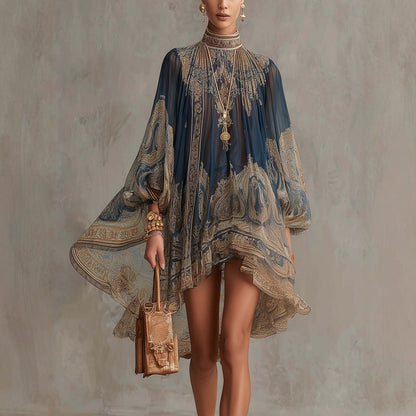 Women's Luxe Bohemian High Neck Chiffon Mini Dress