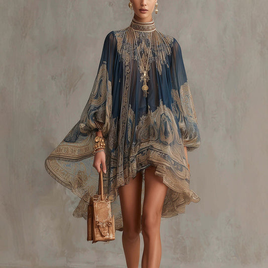 Women's Luxe Bohemian High Neck Chiffon Mini Dress
