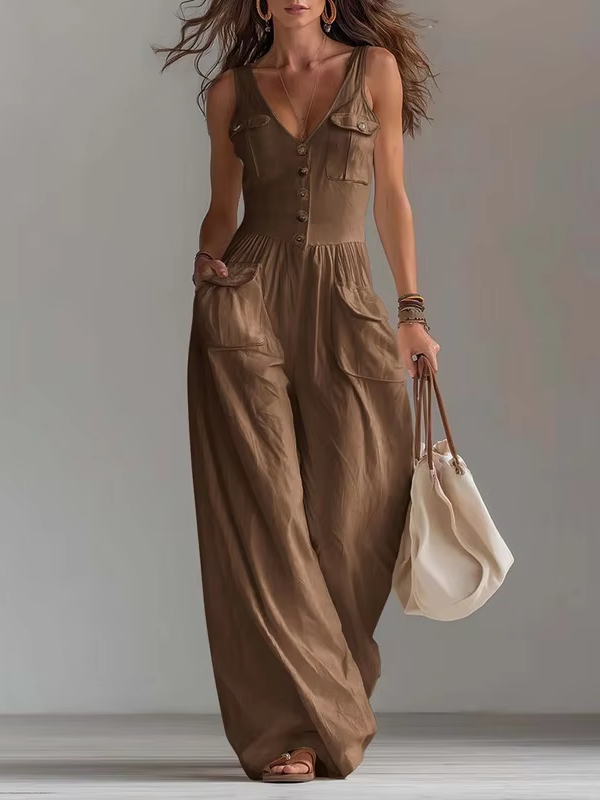 Elegant Women's Sleeveless Pocket Jumpsuit