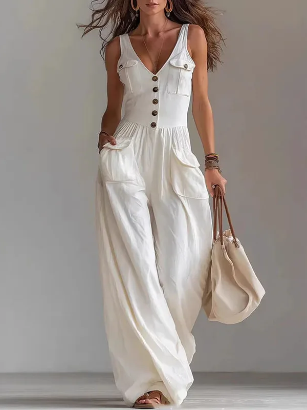 Elegant Women's Sleeveless Pocket Jumpsuit