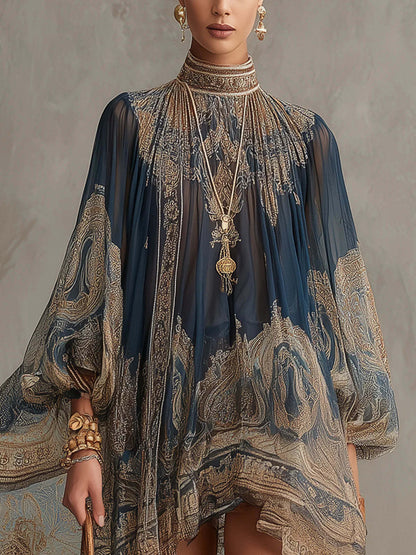 Women's Luxe Bohemian High Neck Chiffon Mini Dress