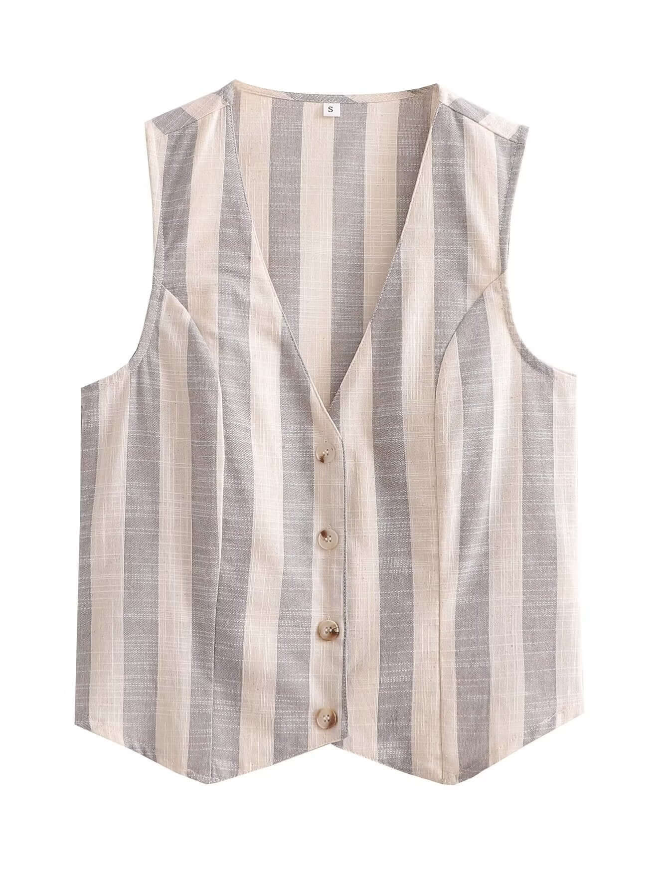 Linen Striped Tank Top & Wide Leg Pants Set