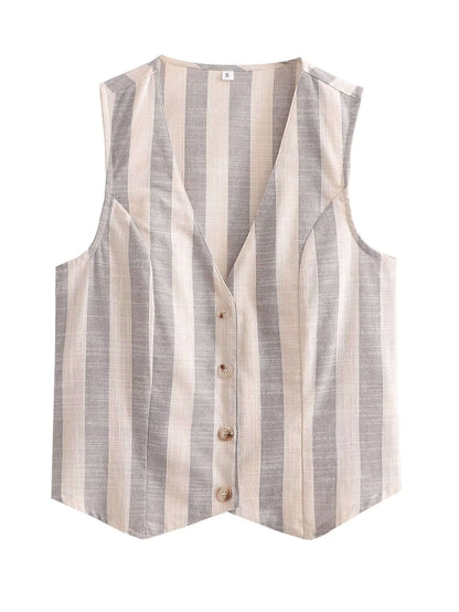 Linen Striped Tank Top & Wide Leg Pants Set
