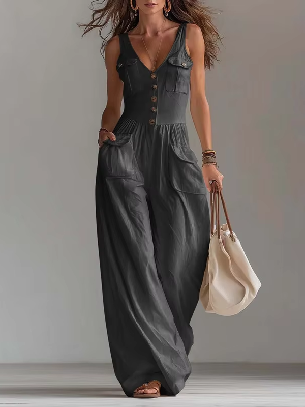 Elegant Women's Sleeveless Pocket Jumpsuit