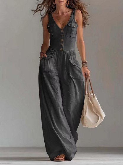 Elegant Women's Sleeveless Pocket Jumpsuit