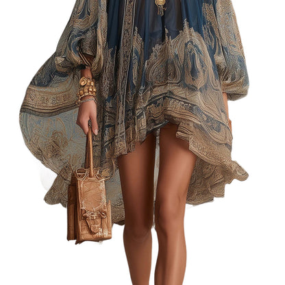 Women's Luxe Bohemian High Neck Chiffon Mini Dress
