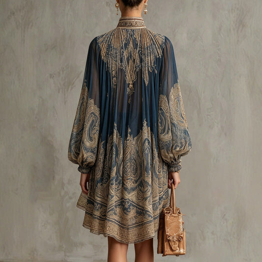 Women's Luxe Bohemian High Neck Chiffon Mini Dress