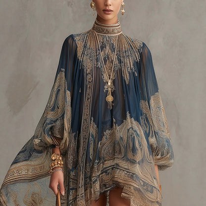 Women's Luxe Bohemian High Neck Chiffon Mini Dress