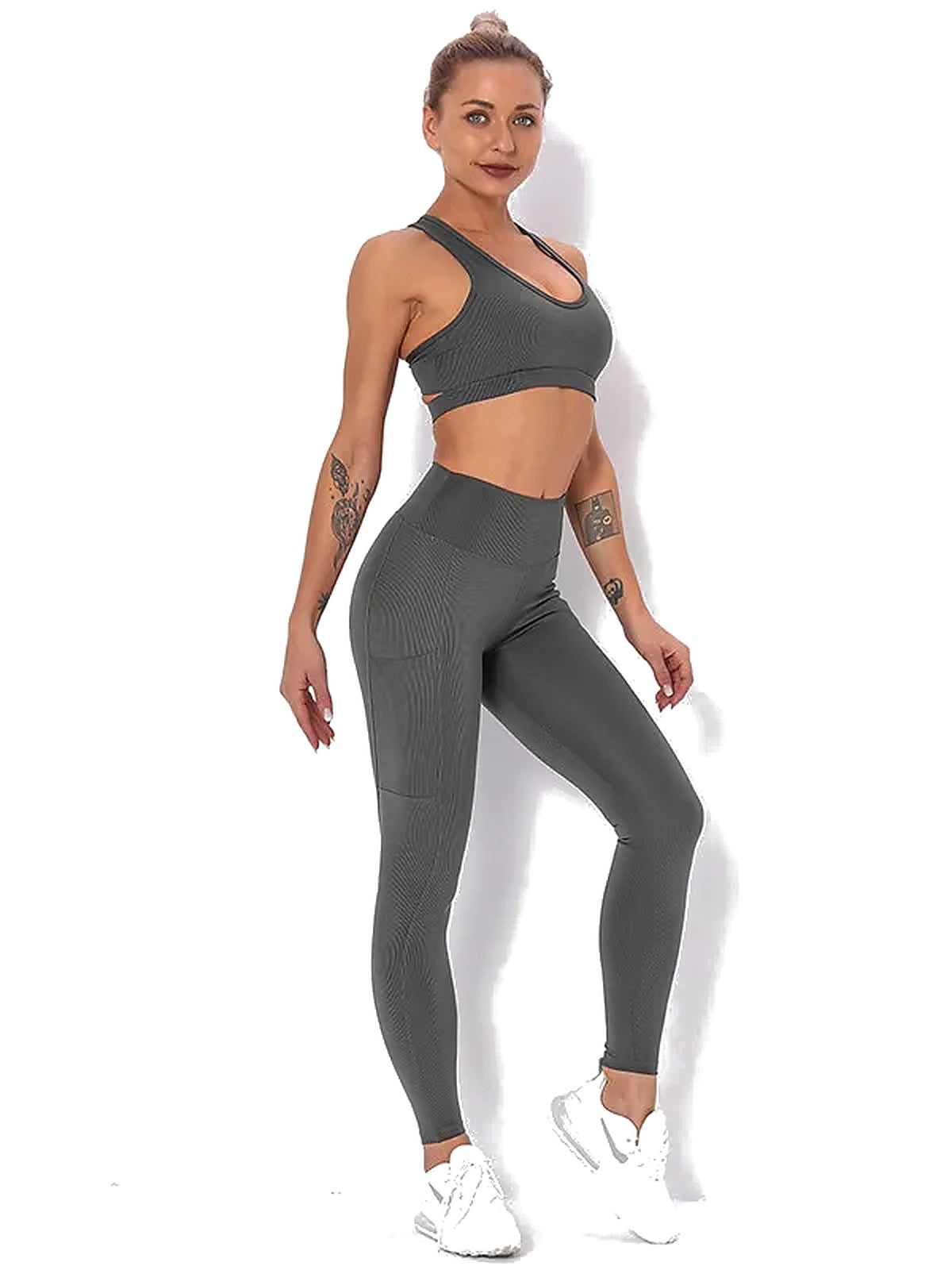 Women's Seamless Striped Activewear Set – Gym & Yoga Leggings