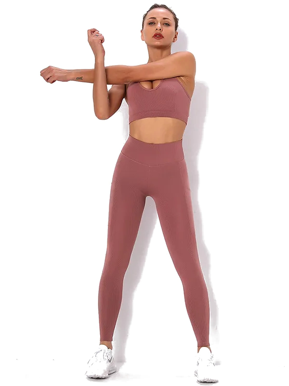 Women's Seamless Striped Activewear Set – Gym & Yoga Leggings