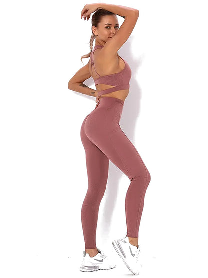 Women's Seamless Striped Activewear Set – Gym & Yoga Leggings
