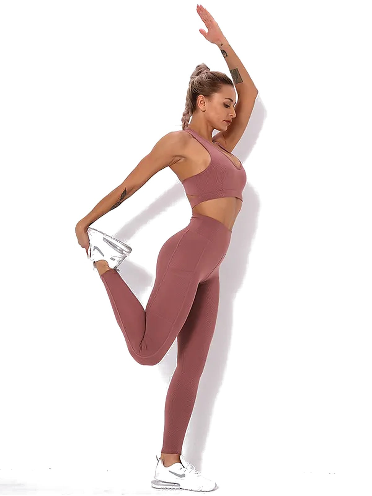 Women's Seamless Striped Activewear Set – Gym & Yoga Leggings