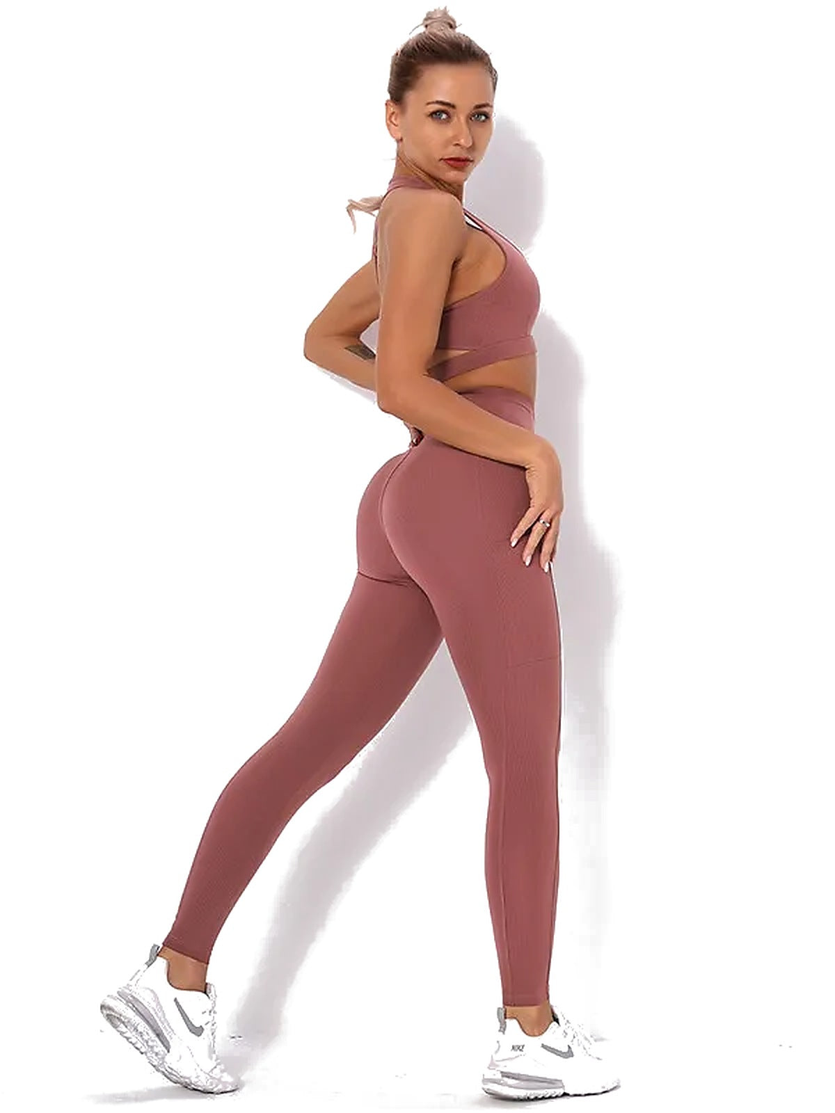 Women's Seamless Striped Activewear Set – Gym & Yoga Leggings