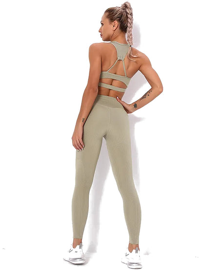 Women's Seamless Striped Activewear Set – Gym & Yoga Leggings