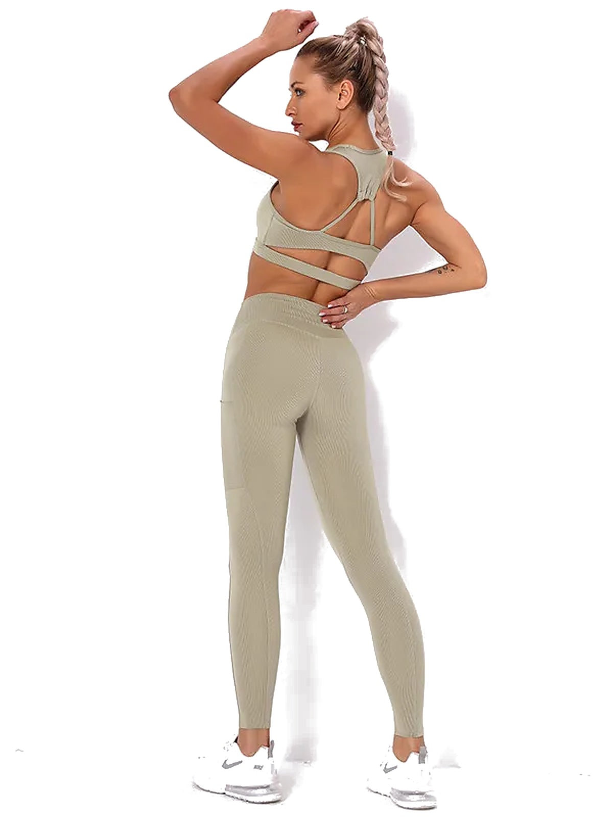 Women's Seamless Striped Activewear Set – Gym & Yoga Leggings