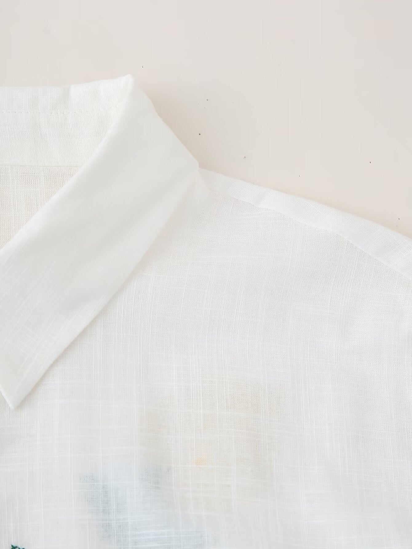 Women's Lemon Embroidered White Cotton Linen Shirt