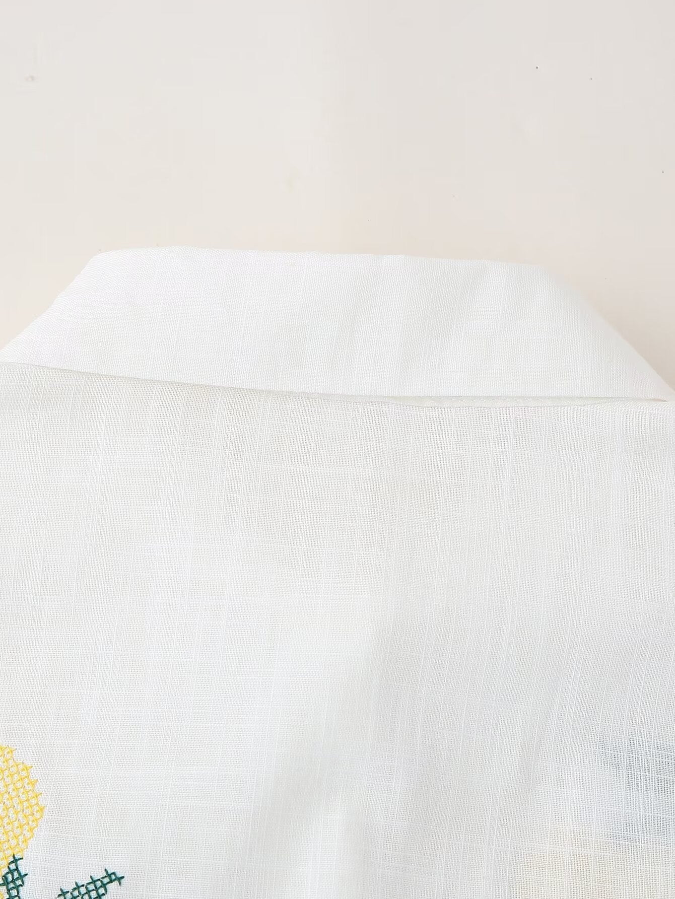 Women's Lemon Embroidered White Cotton Linen Shirt