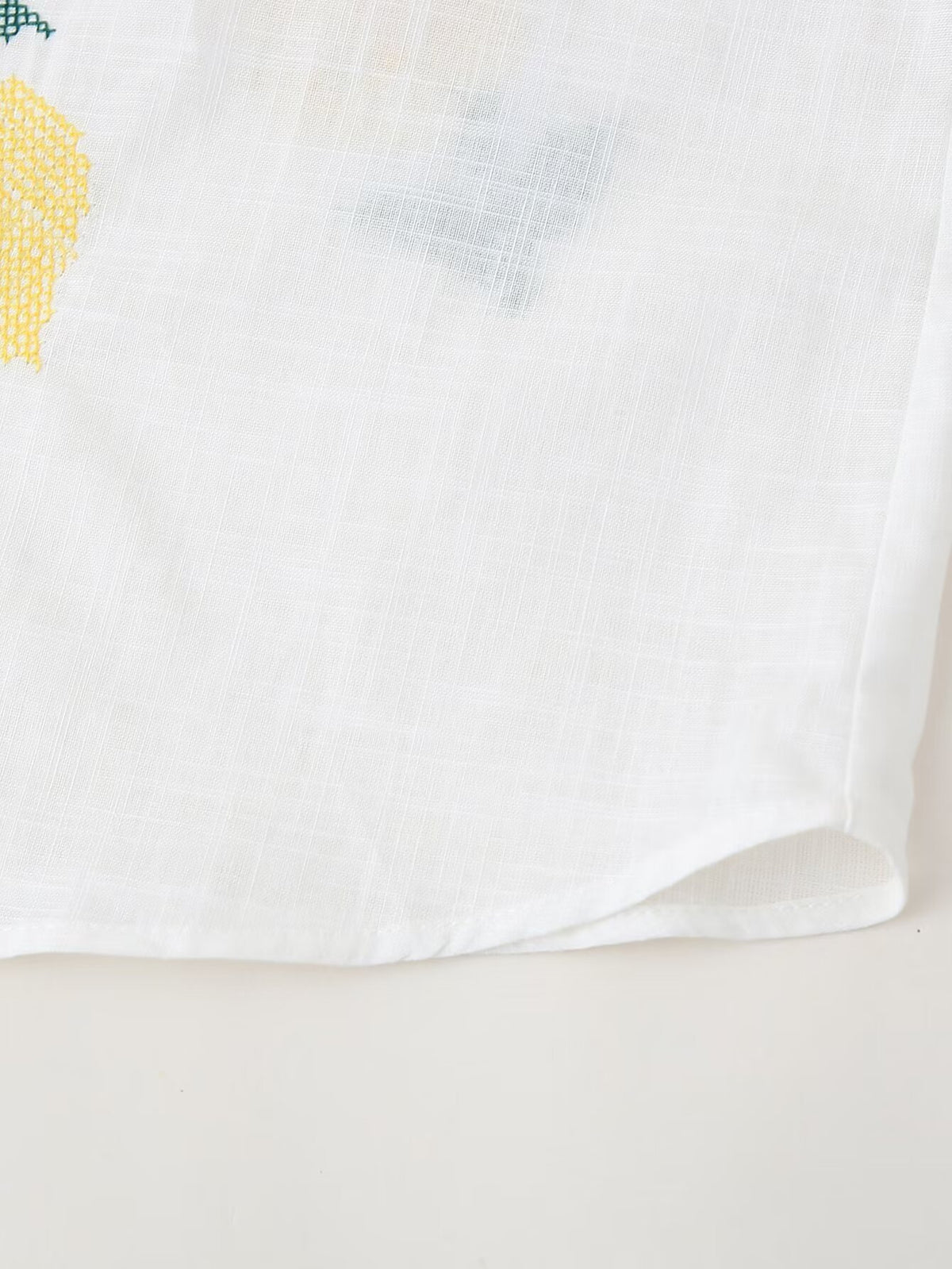 Women's Lemon Embroidered White Cotton Linen Shirt