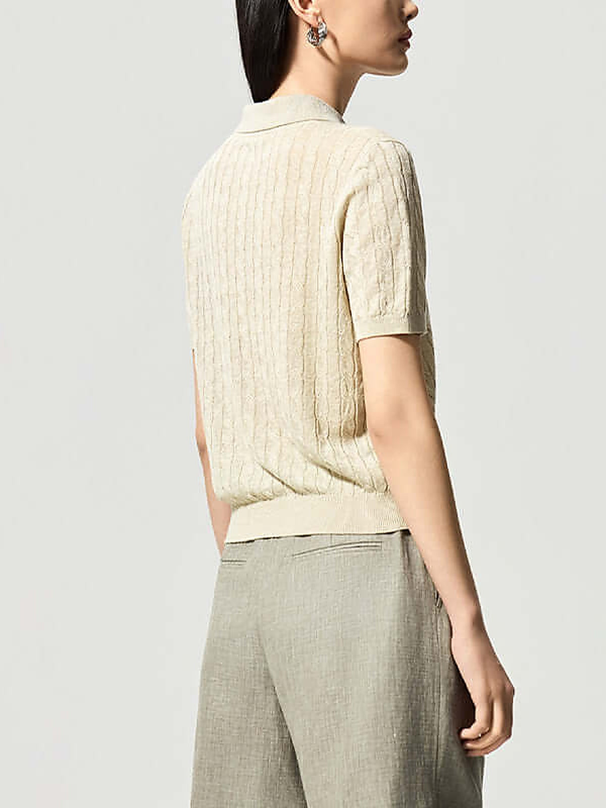 Women's Linen Blend Knit Polo Top