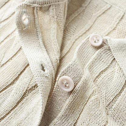 Women's Linen Blend Knit Polo Top