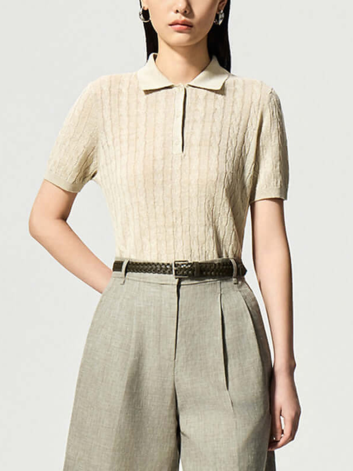 Women's Linen Blend Knit Polo Top