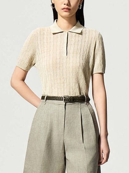 Women's Linen Blend Knit Polo Top