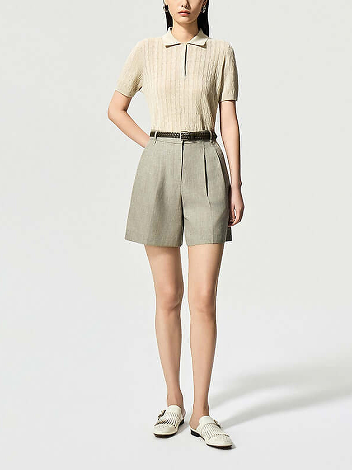 Women's Linen Blend Knit Polo Top