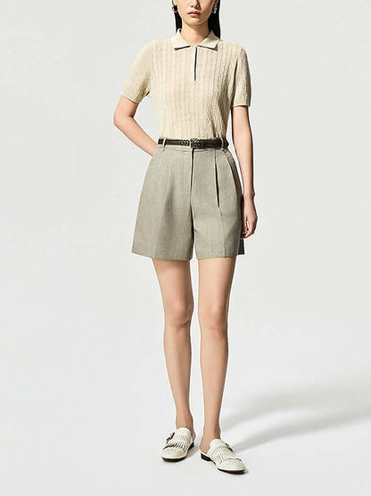 Women's Linen Blend Knit Polo Top