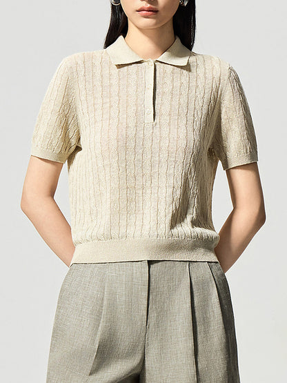 Women's Linen Blend Knit Polo Top