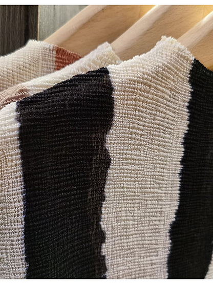 Women's Miyake-Style Pleated Striped T-Shirt