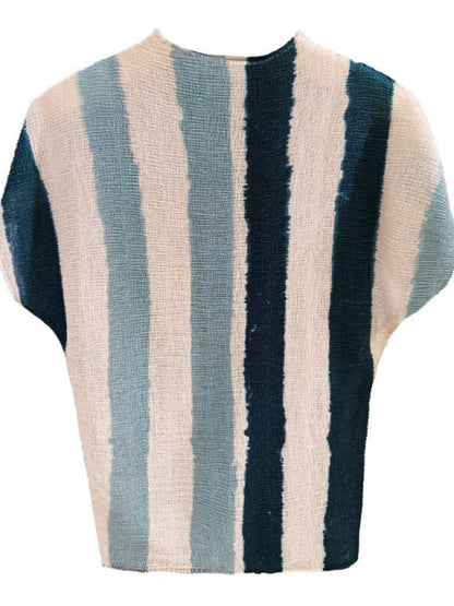 Women's Miyake-Style Pleated Striped T-Shirt