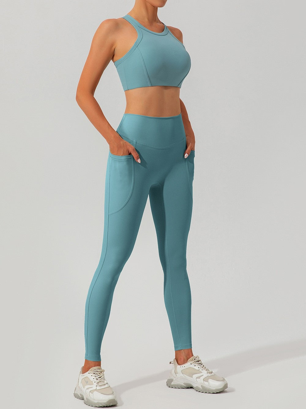 Ribbed High-Waist Pocket Leggings - Yoga & Gym Pants