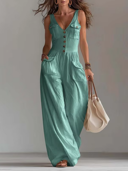 Elegant Women's Sleeveless Pocket Jumpsuit